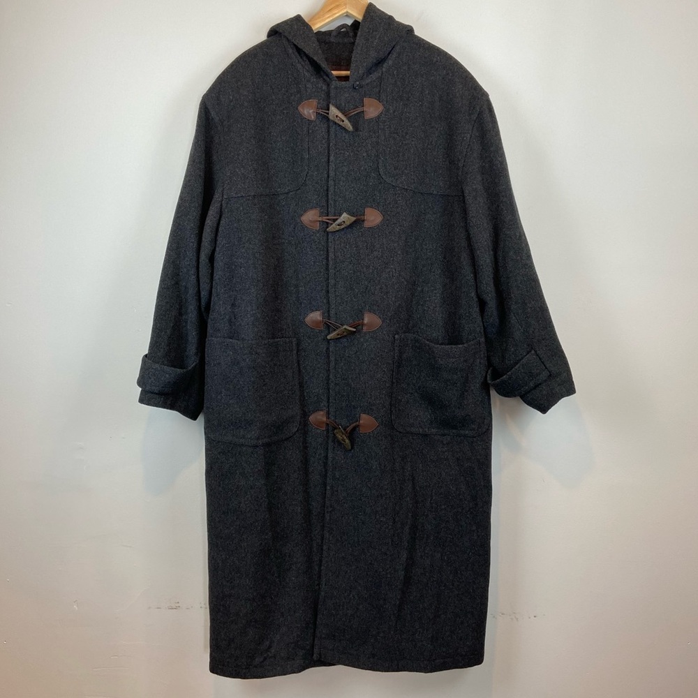 Vtg. Eddie Bauer 100% Wool Grey Toggle Button Down Trench Coat Women’s Size XL